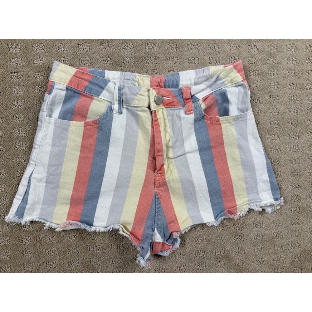 Woman's Altar'd State Multi-Color Striped Cutoff Jean Shorts SZ S (24") #1204